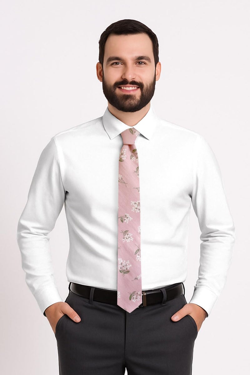 Spring Notion Men's Cotton Printed Floral Skinny Tie - Blush Pink/White - Image 2